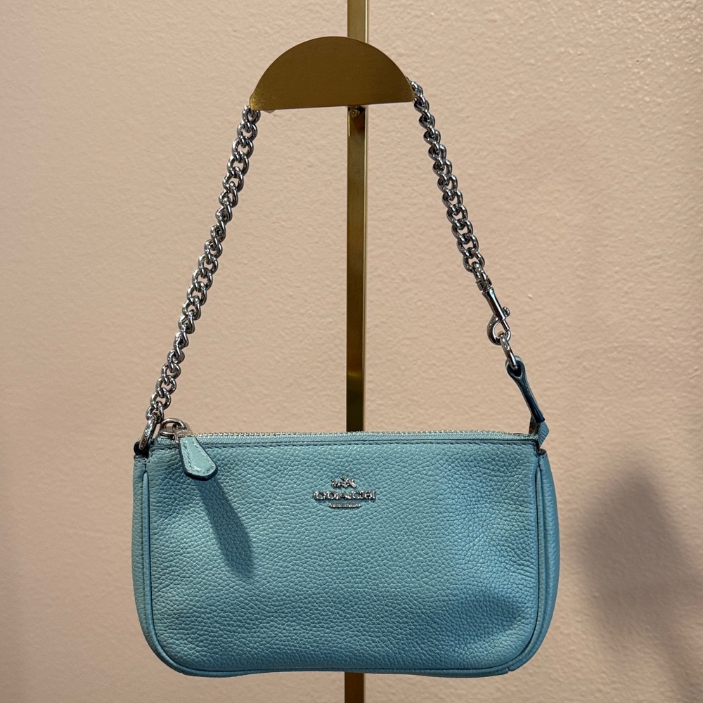 Coach Nolita Light Blue Leather Wristlet Bag with Chain Strap